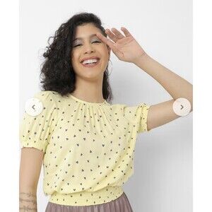 Butter Yellow Heart Blouse dolled up cute core, romantic playful fun print girly